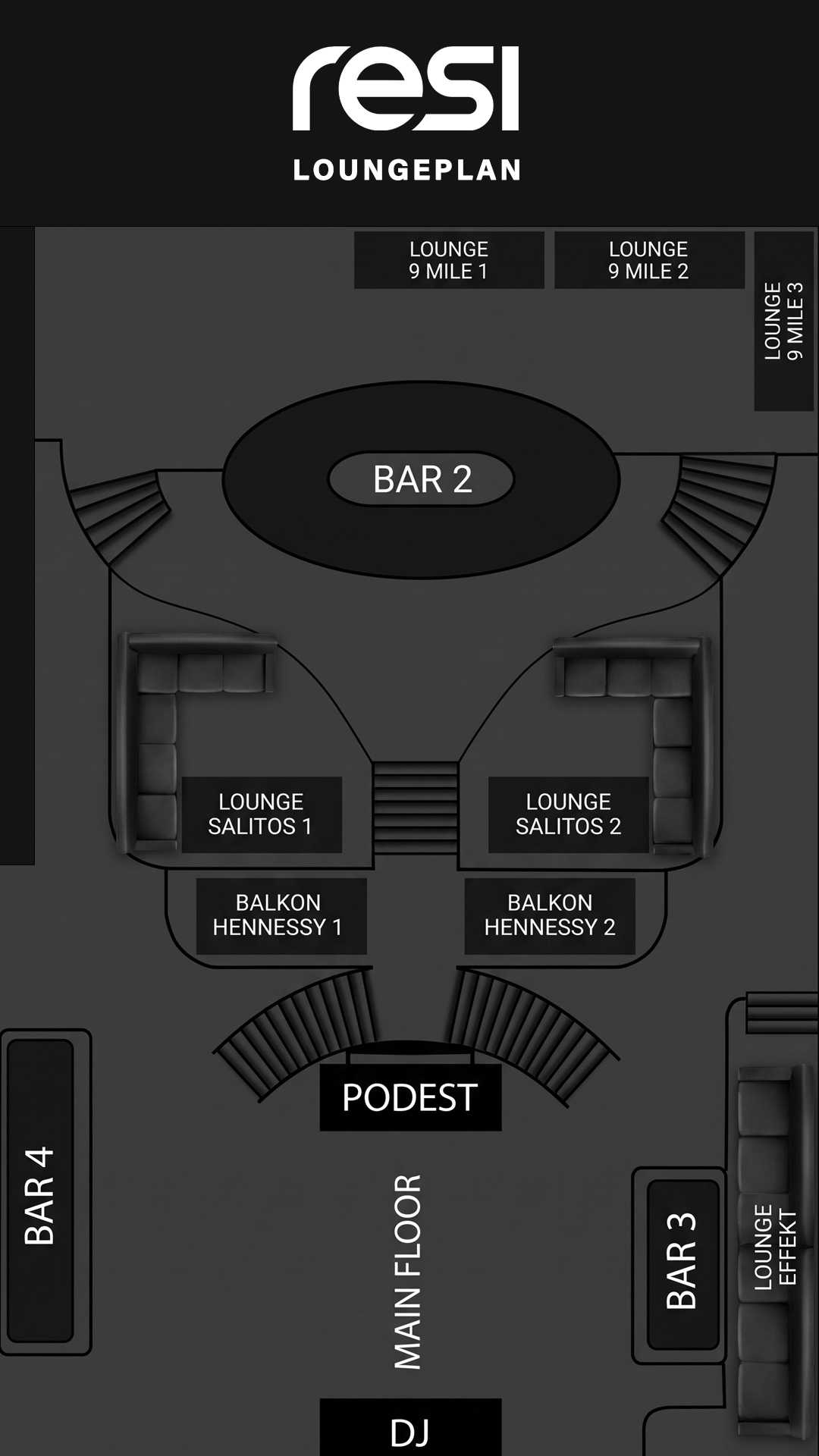 Tischplan Resi Club mit VIP Lounges